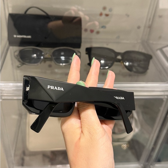 Prada Glossy Black Logo Rectangular Sunglasses - Picture 5 of 10